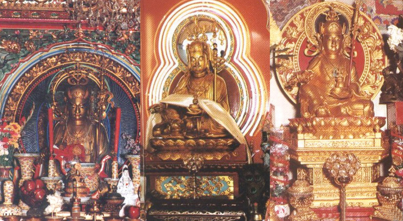 Statues of Padmasambhava in Lama Kan Tsao’s Dharma centres