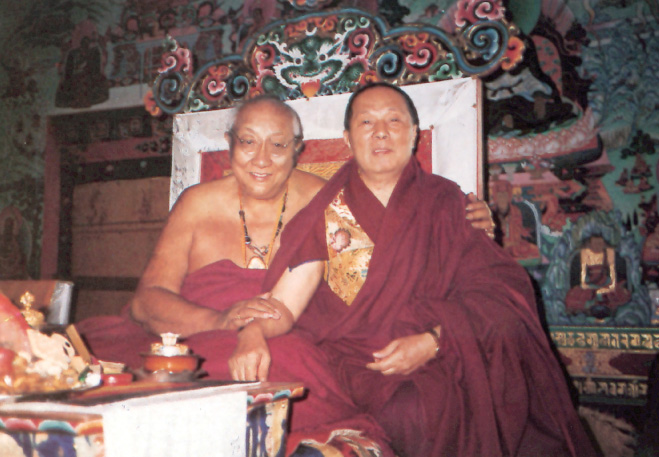 H.H. Dilgo Khyentse Rinpoche and Lama Kan Tsao in Nepal, 1989