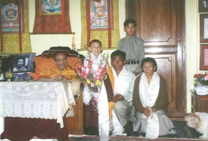 H.E. Chogye Trichen Rinpoche, Yangsi, and his family in Jamchen Lhakhang, KTM, Nepal, 2001