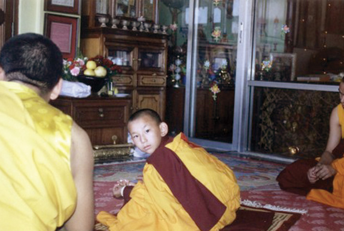 Yangsi receiving novice vows from H.E. Chogye Trichen Rinpoche in Jamchen Lhakhang, KTM, Nepal, 2001